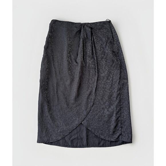 Dress Forum Los Angeles Black Animal Print MIDI Skirt Size L NWT Satin Slit - Picture 1 of 5